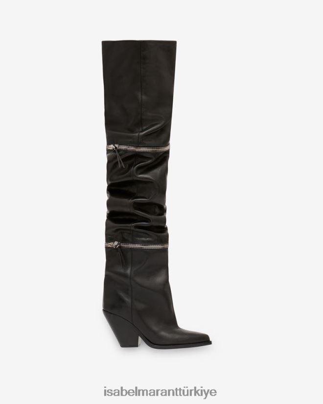 ayakkabı TR Isabel Marant üniseks lelodie deri diz boyu çizmeler siyah 42RDBH760