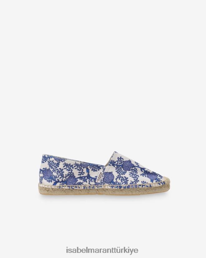 ayakkabı TR Isabel Marant üniseks canae baskılı kanvas espadril mavi/ekru 42RDBH894