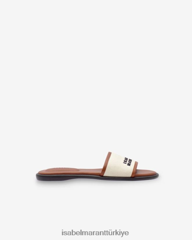 ayakkabı TR Isabel Marant üniseks vikee pamuklu logolu sandaletler ekru/konyak 42RDBH867