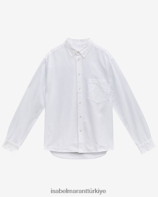 Giyim TR Isabel Marant erkekler jasolo pamuklu gömlek beyaz 42RDBH1351