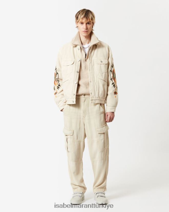 Giyim TR Isabel Marant erkekler jenson pamuklu ceket ekru 42RDBH1272
