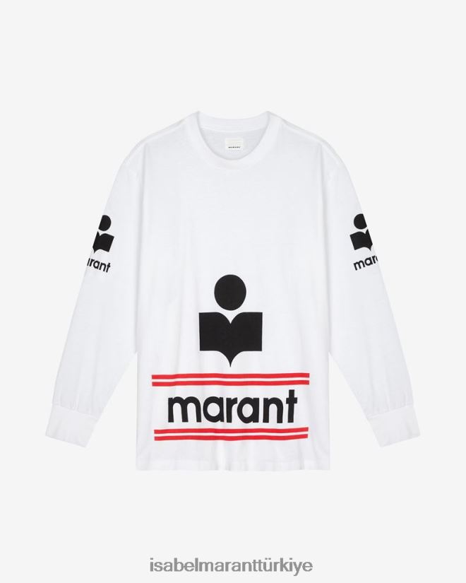 Giyim TR Isabel Marant erkekler gianni pamuklu tişört beyaz 42RDBH1291