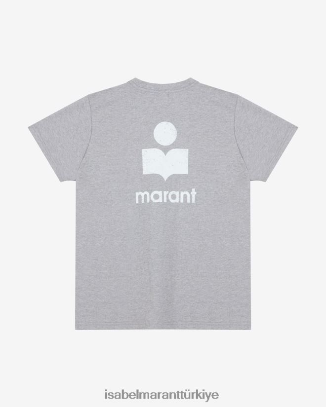 Giyim TR Isabel Marant erkekler zafferh pamuklu logolu tişört ekru/gri 42RDBH1285