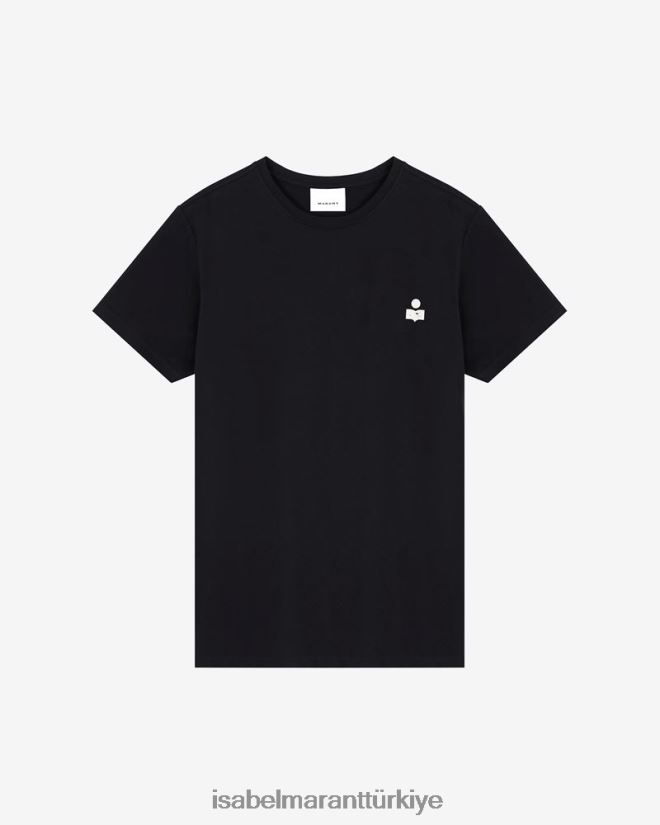 Giyim TR Isabel Marant erkekler zafferh pamuklu logolu tişört siyah/ekru 42RDBH1284