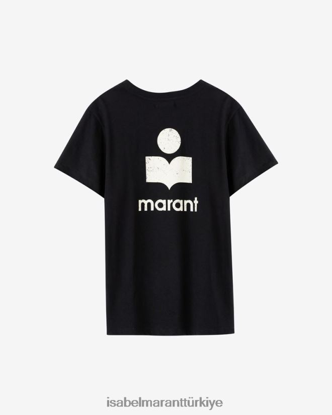 Giyim TR Isabel Marant erkekler zafferh pamuklu logolu tişört siyah/ekru 42RDBH1284