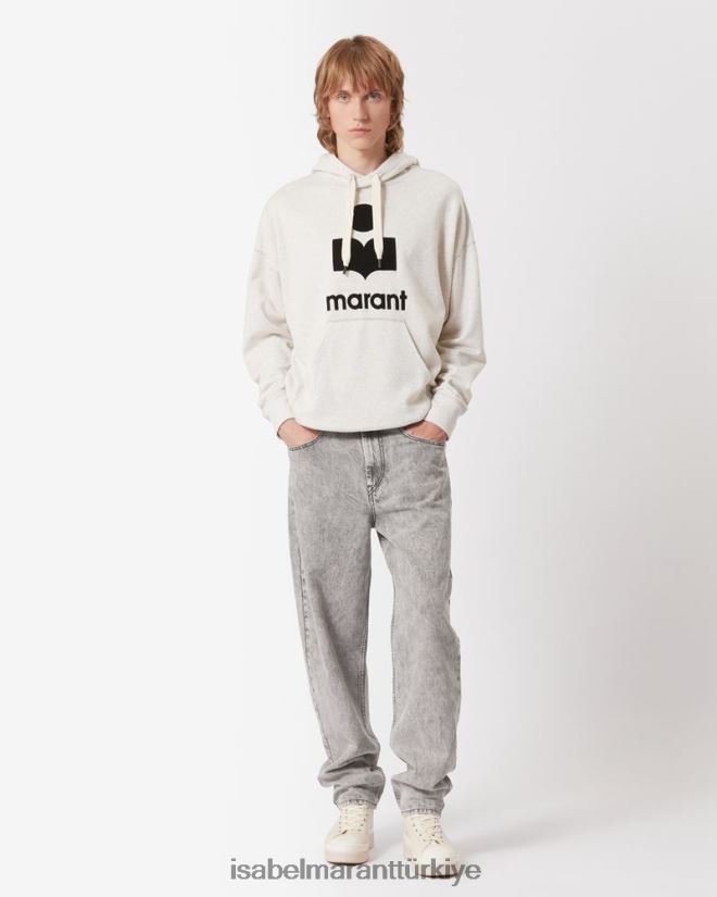 Giyim TR Isabel Marant erkekler miley logolu kapüşonlu sweatshirt ekru 42RDBH1311