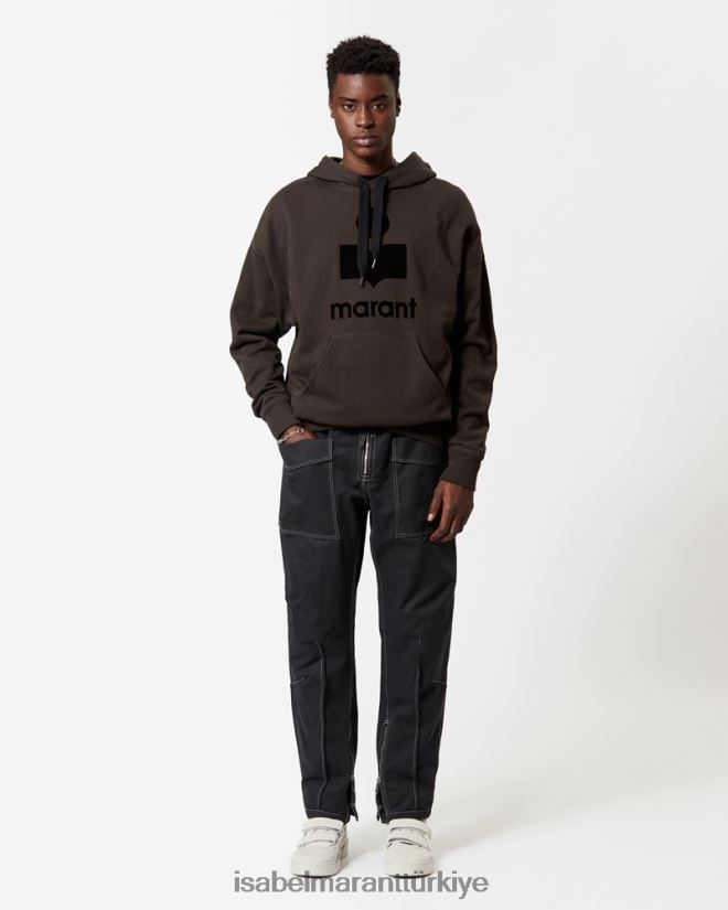 Giyim TR Isabel Marant erkekler miley logolu kapüşonlu sweatshirt soluk siyah 42RDBH1310