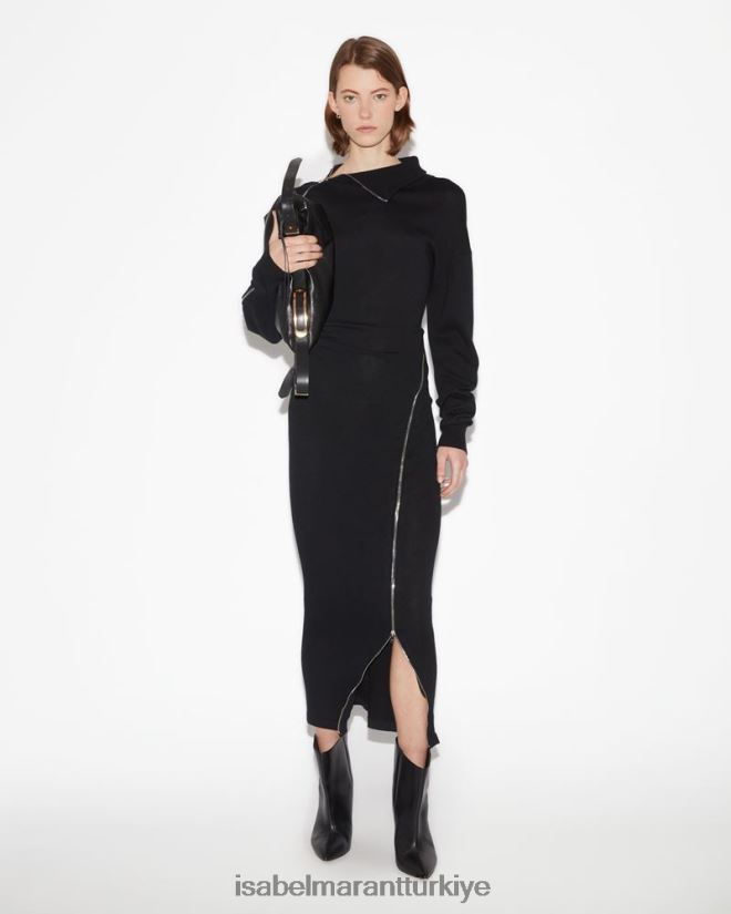 Giyim TR Isabel Marant kadınlar gemmy merinos yünü elbise siyah 42RDBH68