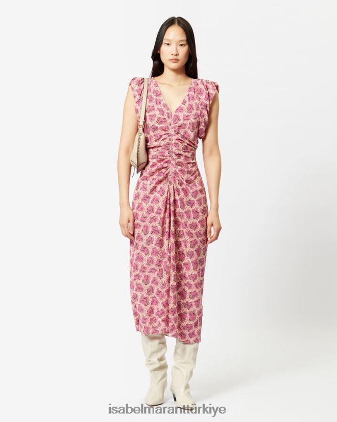 Giyim TR Isabel Marant kadınlar gilya ipek elbise fuşya 42RDBH110