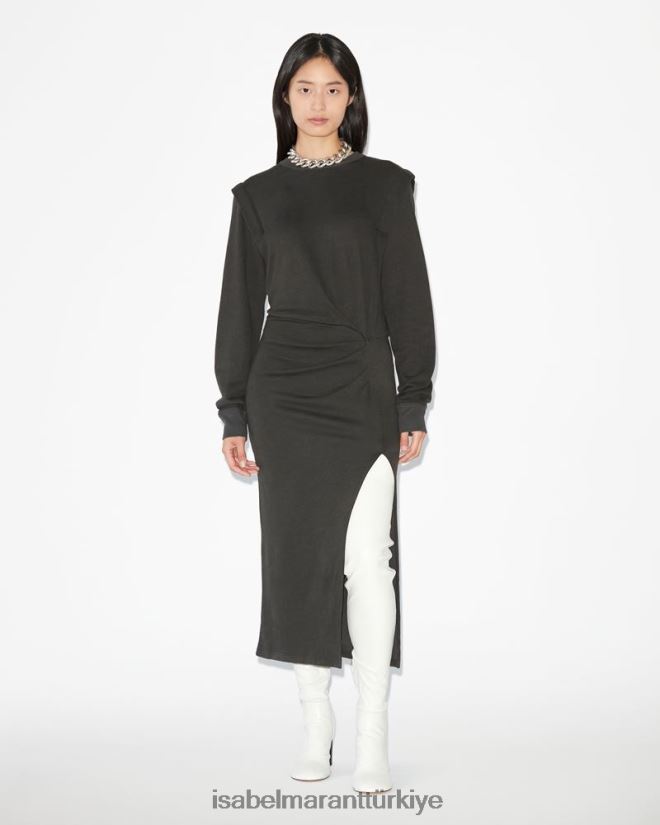 Giyim TR Isabel Marant kadınlar mafalda elbise soluk siyah 42RDBH577