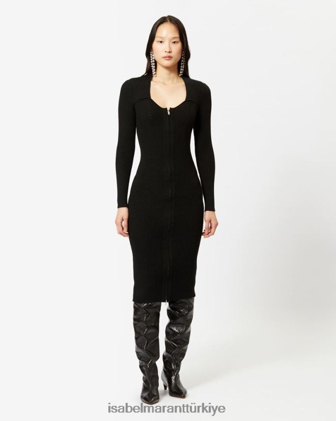 Giyim TR Isabel Marant kadınlar zael merinos elbise siyah 42RDBH156
