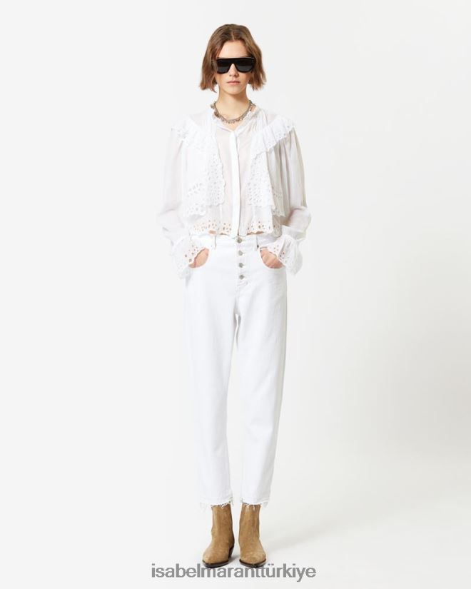 Giyim TR Isabel Marant kadınlar kelmon pamuklu üst beyaz 42RDBH501