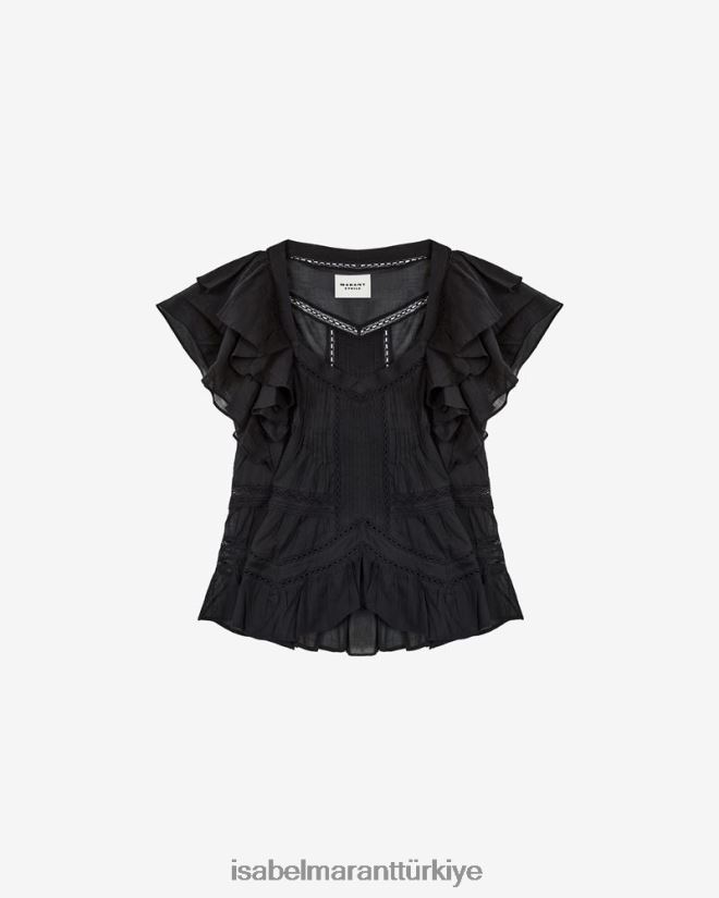 Giyim TR Isabel Marant kadınlar madrana pamuklu vual üst siyah 42RDBH508