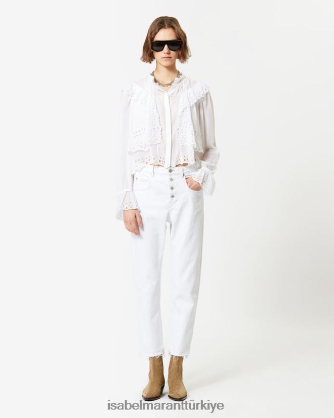 Giyim TR Isabel Marant kadınlar belden kot pantolon beyaz 42RDBH674