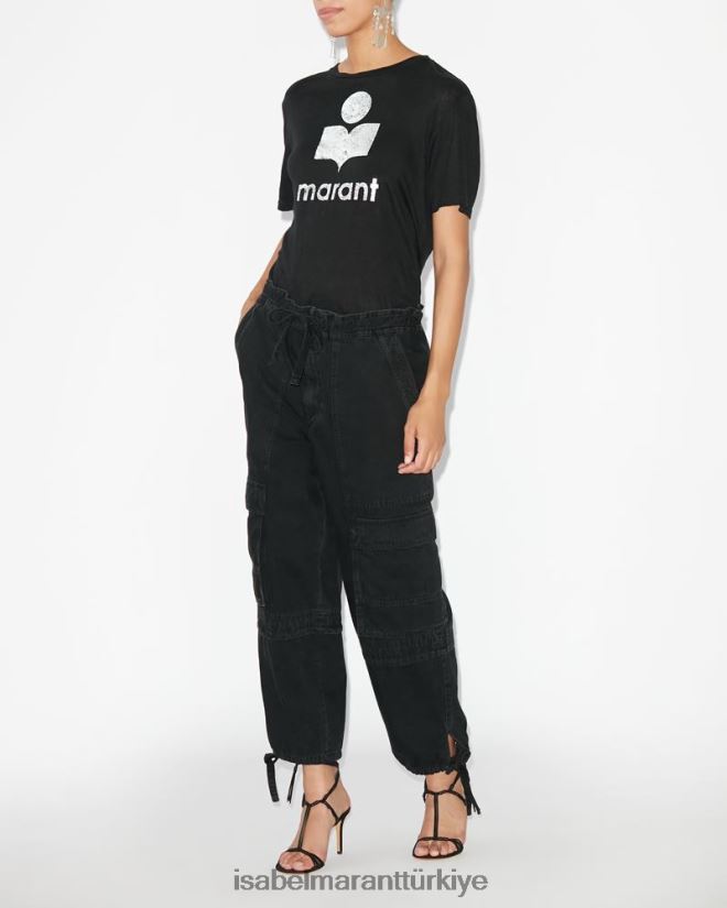 Giyim TR Isabel Marant kadınlar zewel logolu tişört siyah 42RDBH453