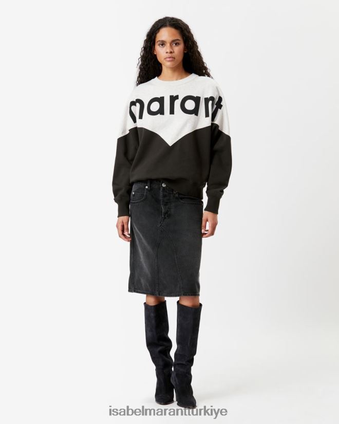 Giyim TR Isabel Marant kadınlar Houston iki renkli logolu sweatshirt soluk siyah 42RDBH381
