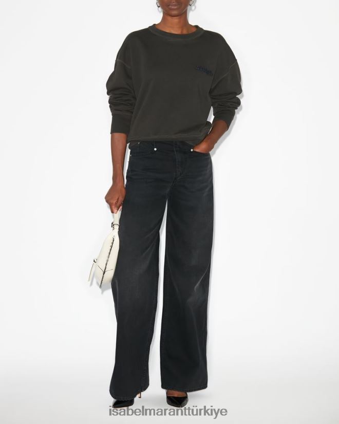 Giyim TR Isabel Marant kadınlar gölgelik logolu sweatshirt soluk siyah 42RDBH253