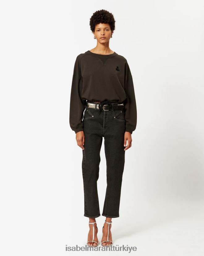 Giyim TR Isabel Marant kadınlar margo kısa logolu sweatshirt soluk siyah 42RDBH401