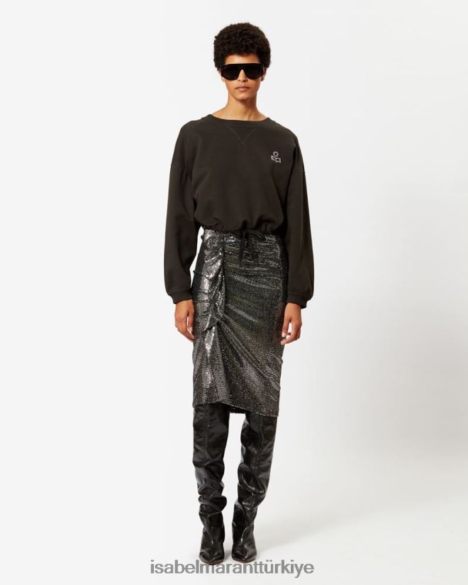 Giyim TR Isabel Marant kadınlar margo kısa logolu sweatshirt soluk siyah 42RDBH402