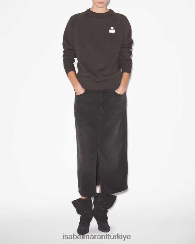 Giyim TR Isabel Marant kadınlar milla logolu sweatshirt soluk siyah/ekru 42RDBH405